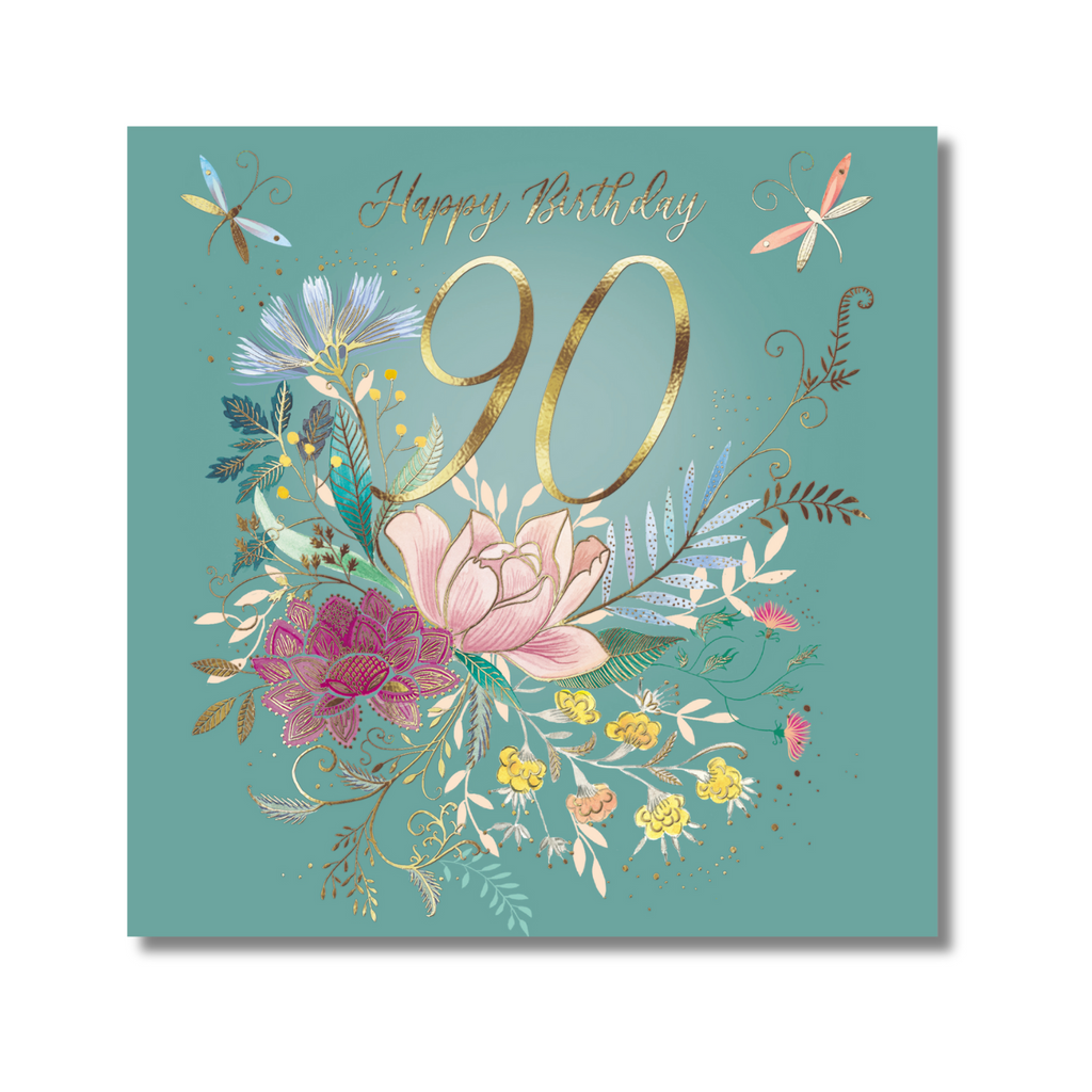 90th Pink Flower & Dragonfly